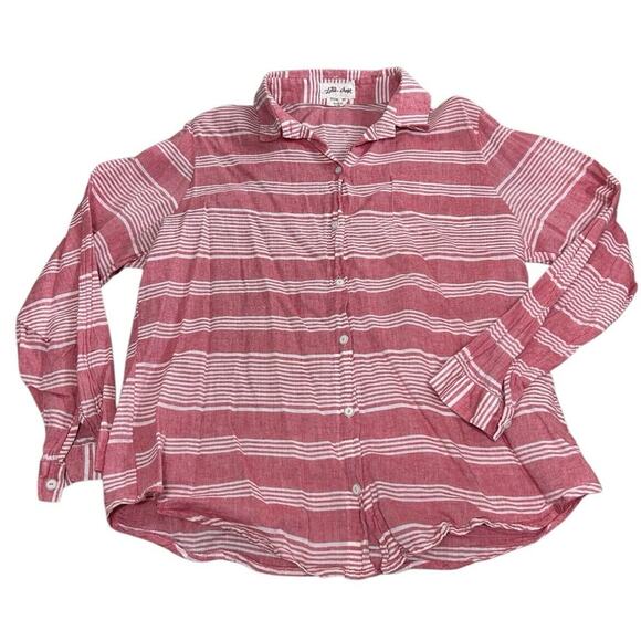 Lilly's Closet Button Front Shirt Sz Medium Red White Striped Long-Sleeve Woven - Picture 4 of 9